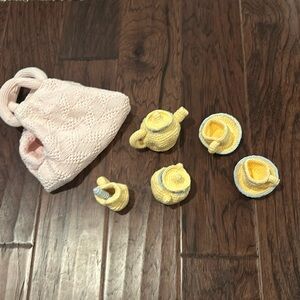 Bella Bliss crocheted tea set with pink Velcro carrying bag